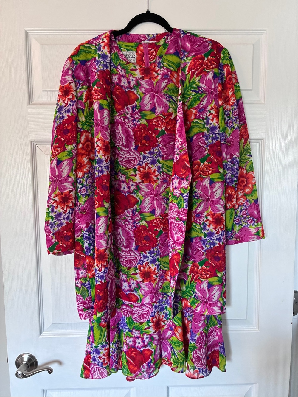 Leslie Fay Fuchsia Multi Floral Open-Front Jacket
